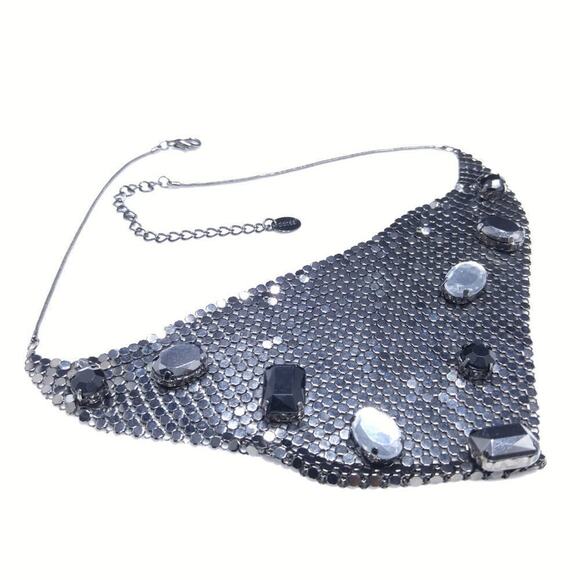 Chico's Gunmetal Gray Large Rhinestone Mesh Necklace, 19 Inches - Picture 5 of 8